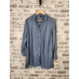J‎ Jill Denim Tunic Top Small Blue Button Down Casual Lightweight Layering
